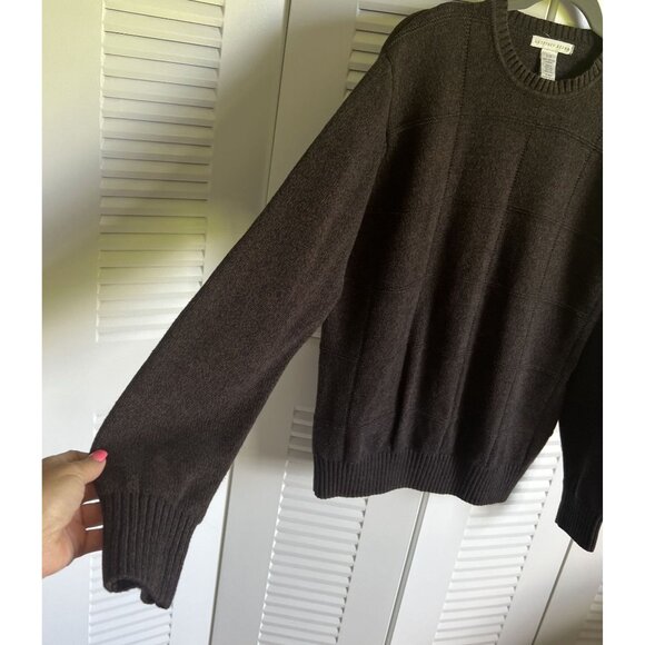 Geoffrey Beene Men's Chocolate Brown Cotton Sweater L/G Grandpacore - Picture 5 of 6